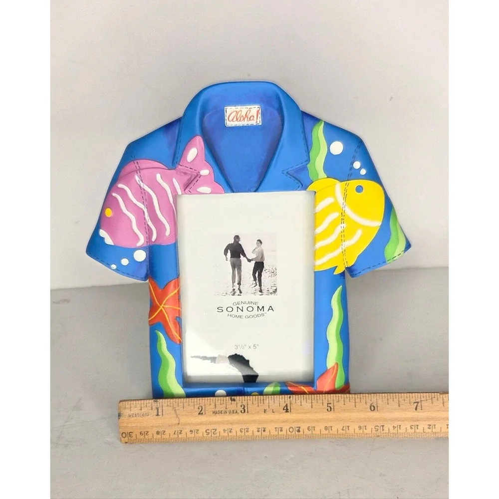 Sonoma Aloha Blue Hawaiian Shirt Picture Photo Frame Tropical Fish Design Beach‎